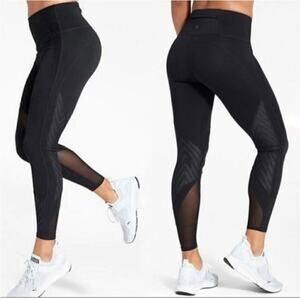 EUC Athleta High Rise Precision 7/8 Tight Leggings Black Mesh Cut Out L